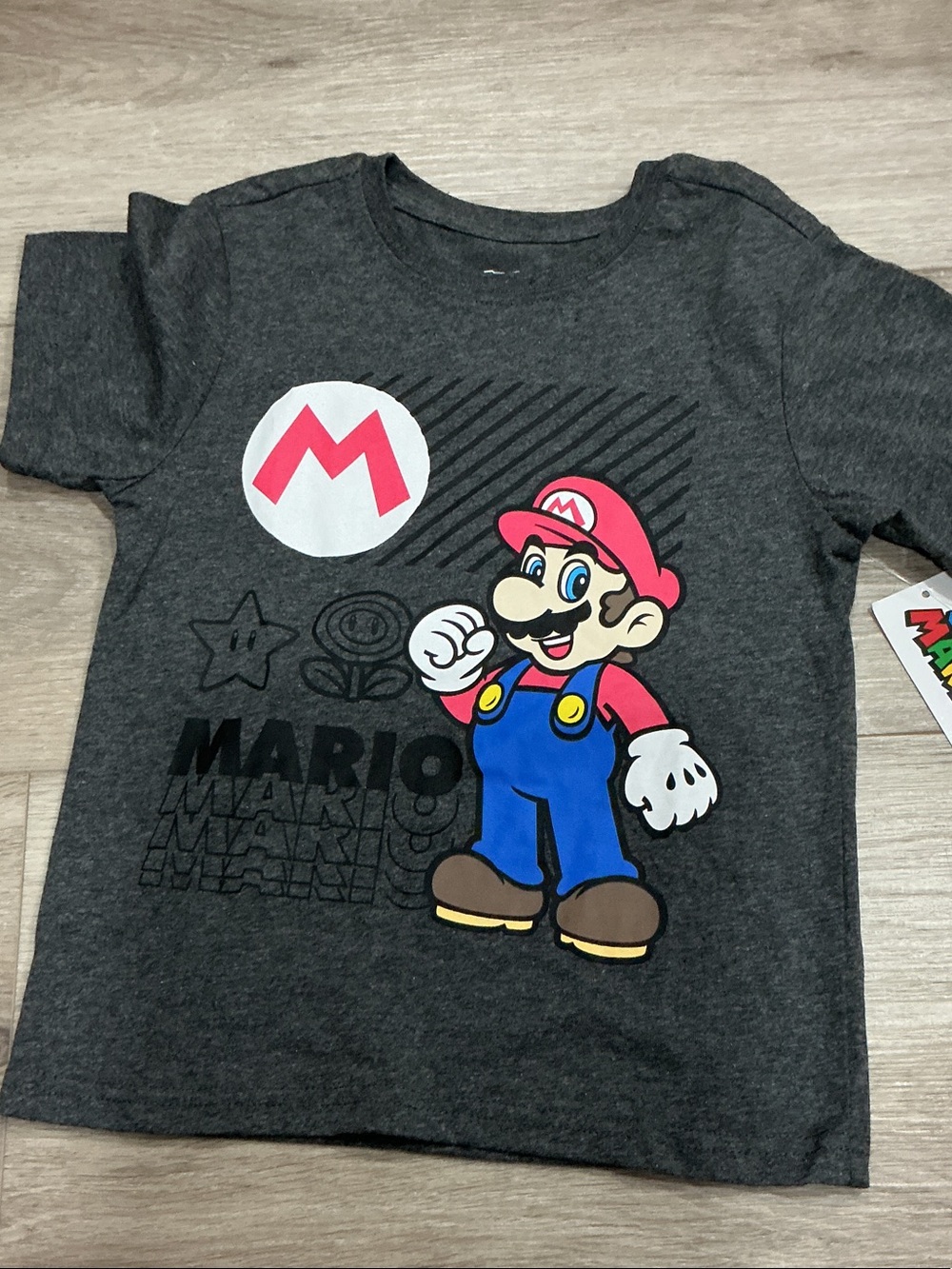Nintendo Mario Kids Short Sleeve Tee - Gray with Red & Blue